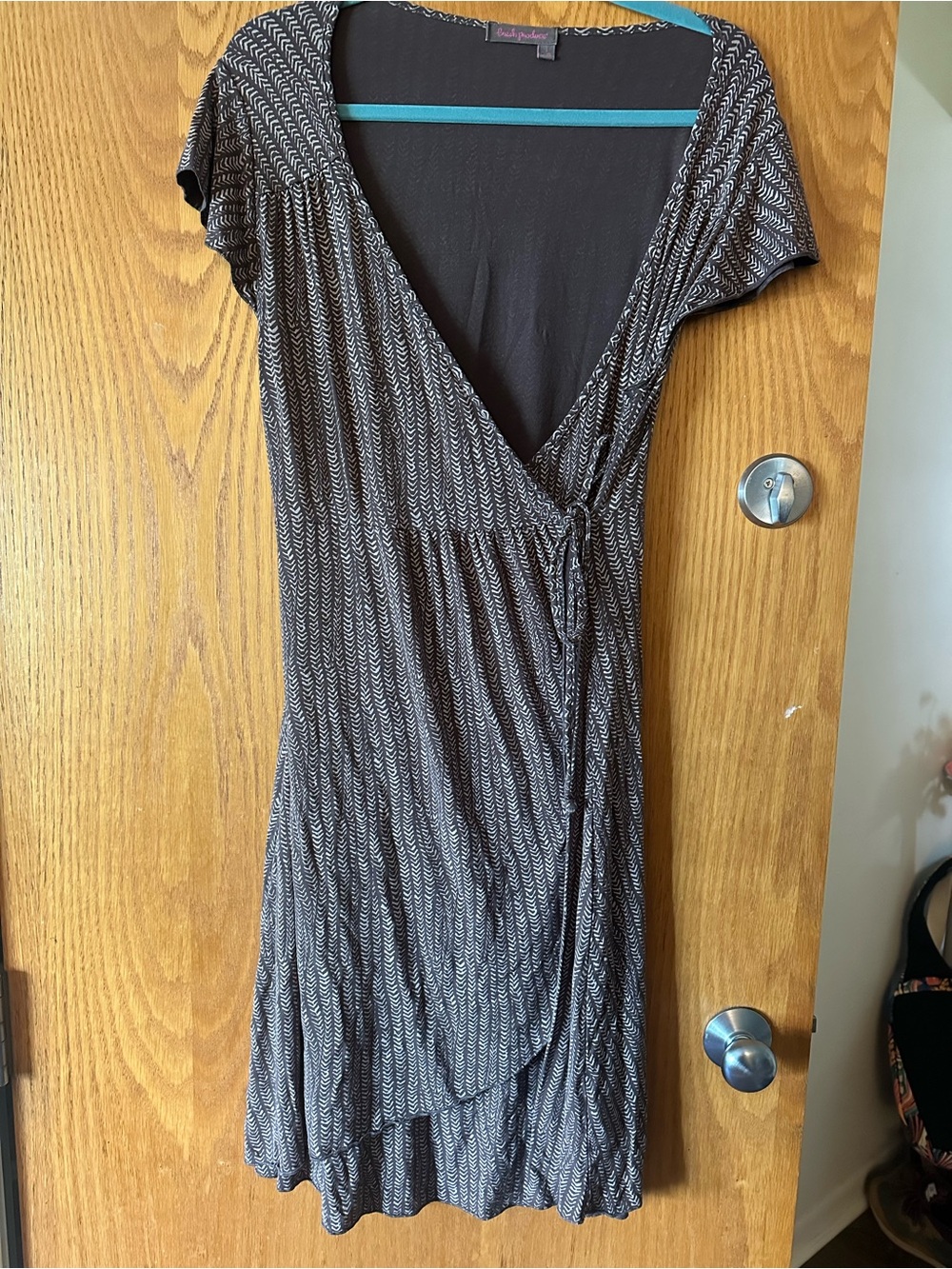 fresh produce brown and cream midi wrap dress